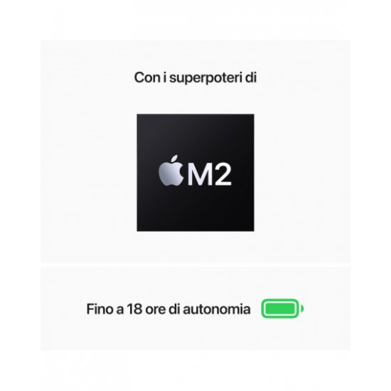 MacBook Air con chip M2 - Mezzanotte - Chip Apple M2 con CPU 8-core e GPU 8-core - RAM 8GB - HD SSD 256GB - Alimentatore da 35W a doppia porta USB-C  - Italiano