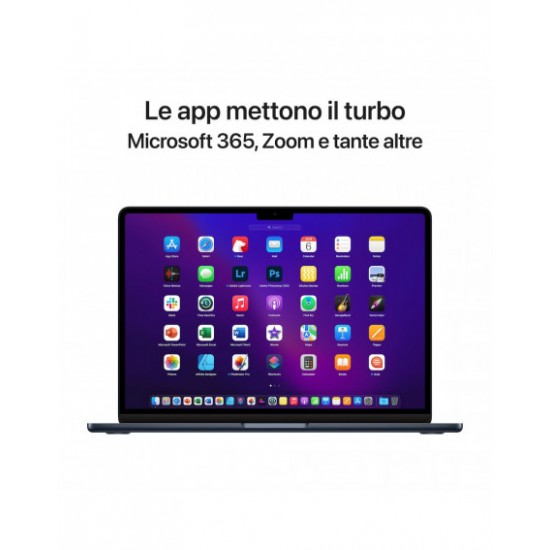 MacBook Air con chip M2 - Mezzanotte - Chip Apple M2 con CPU 8-core e GPU 8-core - RAM 8GB - HD SSD 256GB - Alimentatore da 35W a doppia porta USB-C  - Italiano