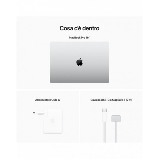 MacBook Pro 16" - Argento - Chip Apple M2 Max con CPU 12-core, GPU 30-core, Neural Engine 16-core - RAM 32GB di memoria unificata - HD SSD 8TB - Magic Keyboard retroilluminata con Touch ID - Italiano